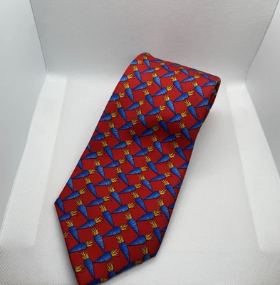 Corbata de hombre HARRODS 100 % seda diseñador vegetal rojo azul zanahorias 58" oficina Foto 1 de 4