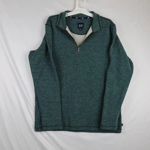 GAP Pullover Sweater Mens Medium Green Half Zip Fleece Lined Casual Warm Layer - Picture 1 of 8