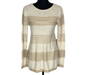 CALVIN KLEIN JEANS Women Pullover Sweater Size S Cream Striped Long Sleeve - Picture 1 of 10