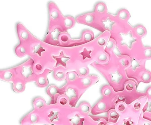 12 conectores de enlace enchapados en plata y esmalte rosa Luna 22x12 mm con 5 bucles * - Imagen 1 de 2