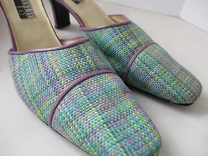 Leslie Fay Women's Shoes Woven Lavender Purple & Turqupose Heels Slip on Mules - Picture 1 of 19
