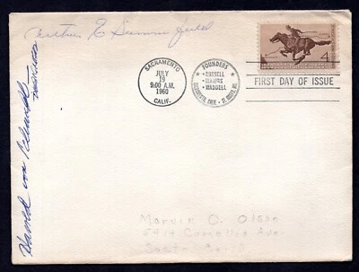 US 1960 SACRAMENTO, CAL. PONY EXPRESS FDC SIGNED BY THE DESIGNER OF THE STAMP - Image 1 of 4
