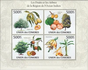 Fruits & Trees of the Indian Ocean Region Souvenir Sheet of 4 stamps MNH - Picture 1 of 2