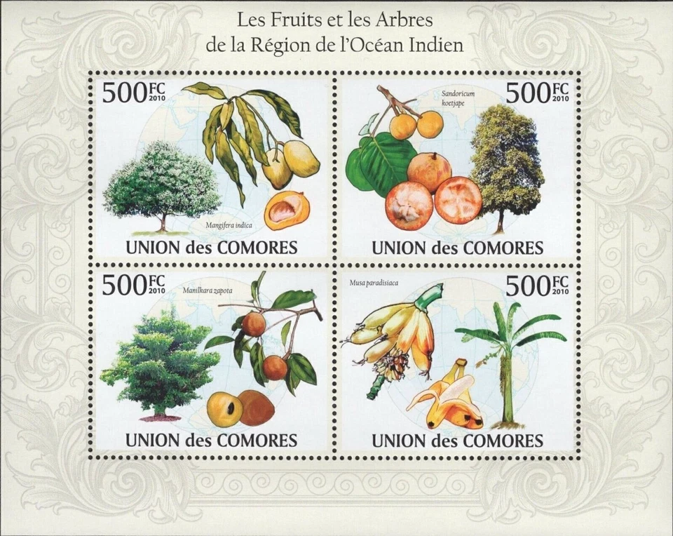 Fruits & Trees of the Indian Ocean Region Souvenir Sheet of 4 stamps MNH - Image 1 of 2