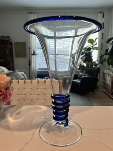 Sasaki Handcrafted Crystal Art Glass 13" Trumpet Vase Cobalt Blue - Picture 1 of 4
