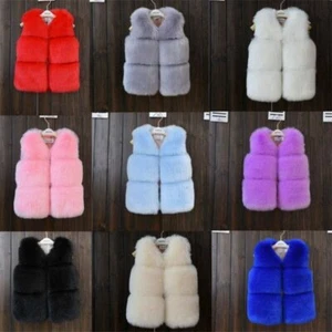 Faux Fur Vest Gilet warmer Toddler Gilet Kids Girls Boys Winter Coat Body - Picture 1 of 23