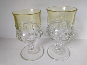 Rare Yellow & Clear Kings Crown Thumbprint Wine Glass 8oz Goblet 5 5/8" Indiana - Picture 1 of 3