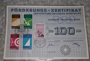 Förderungszertifikat über 100 DM ausgegeben 1969 Deutsche Sporthilfe Top Zustand - Bild 1 von 7