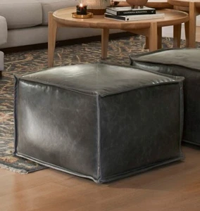 Leather Moroccan Unstuffed Boho Aamazing Black 20''Ottoman Pouffe Footstool New - Picture 1 of 3