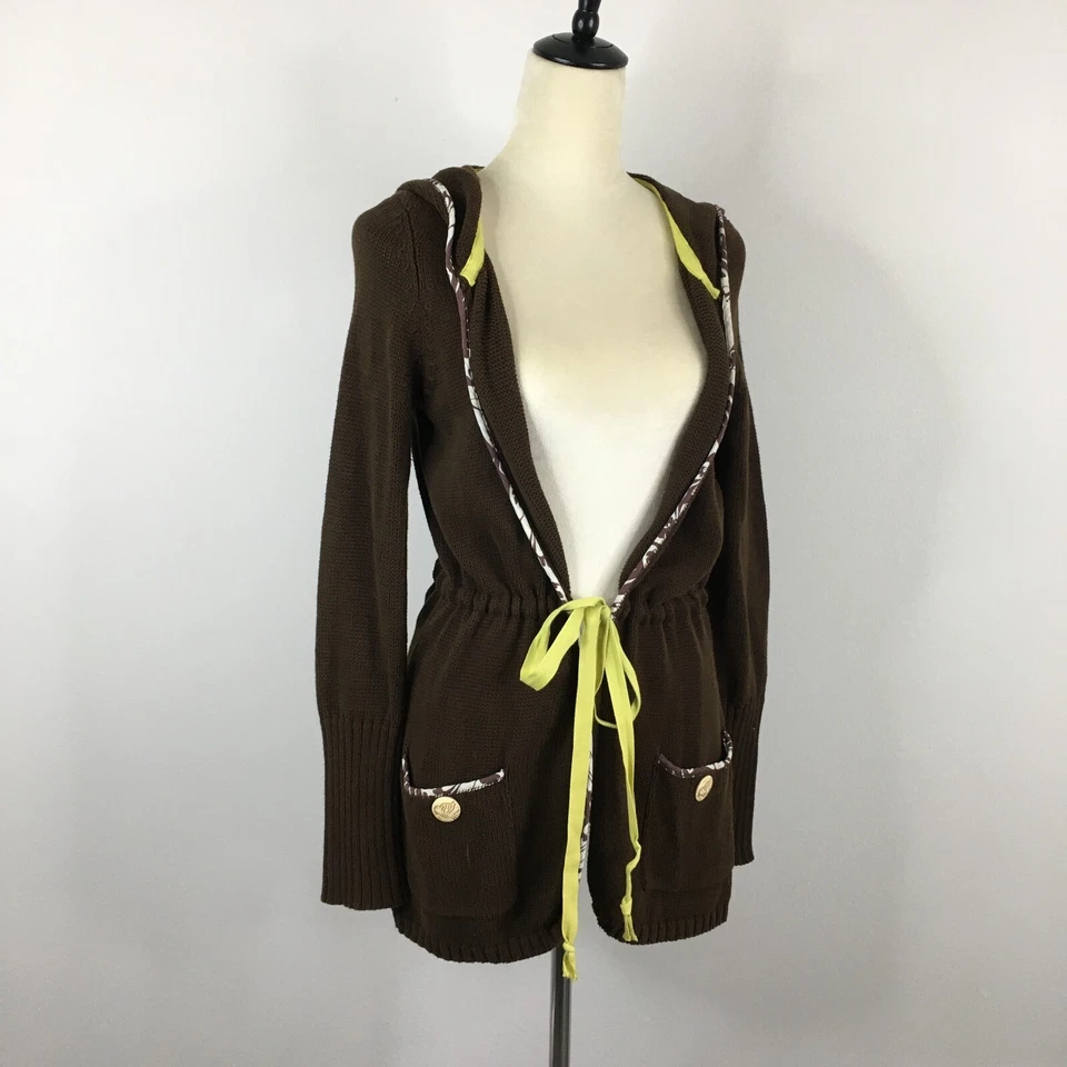 Cárdigan SPARROW Anthropologie para mujer talla pequeña/mediana marrón con cordón cinturón capucha Foto 1 de 4