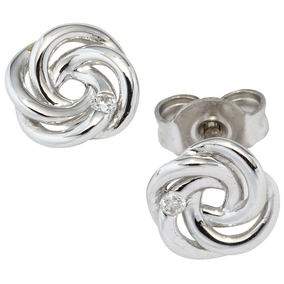 Par Pendientes Con Diamantes Brillantes Nudos Forma Brillante, 585 Oro Blanco - Imagen 1 de 1