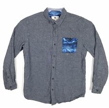 On The Byas Men's long sleeve gray flannel shirt fleece Space Galaxy Pocket Sz L