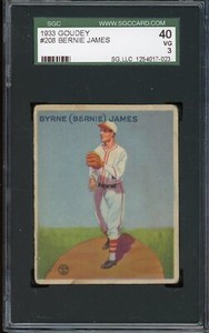 1933 Goudey Baseball #208 Bernie James SGC 3