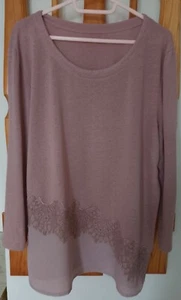 Women's Dusty Rose Linen Top with Embroidered Lace, L - Picture 1 of 9