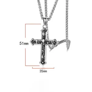 Mens Stainless Steel Gothic Biker Skull Cross Pendant Necklace - Picture 1 of 8