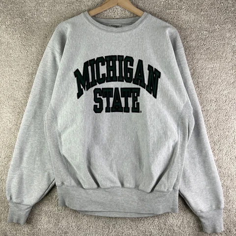VINTAGE Michigan State Sweatshirt Mens Large Gray Crewneck Spell Out Logo Y2K Cover