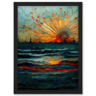 Seascape Sunset Port City Waves Horizon Framed Wall Art Picture Print A3