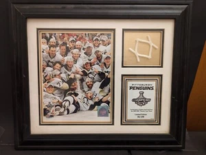Framed 2009 Stanley Cup Final Game Used Net Pittsburgh Penguins Team Pic 56/150 - Picture 1 of 2