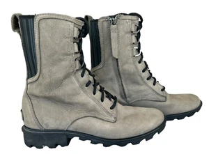 Sorel Womens Phoenix Boot 9 Gray Leather Waterproof Combat Short Lace Zip - Picture 1 of 14