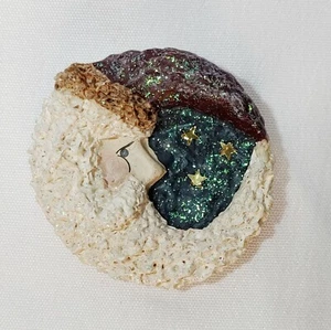 Linda Lindquist Baldwin 1998 Santa Belsnickle Moon Brooch Pendant Enesco 2.25"  - Picture 1 of 4
