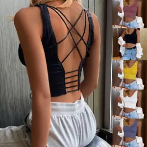 Damen Nahtlos Yoga Crop Top Sport BH Gym Fitness Racerback Stretch Trägertops - Bild 1 von 14