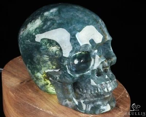 4.0" Green Moss Agate Hand Carved Crystal Skull Lamp, Crystal Healing - Picture 1 of 8