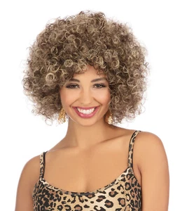 Wavy Curly 80s 90s Big Hair Ladies Afro Beyonce Brown Wig Fancy Dress Costume - Picture 1 of 1