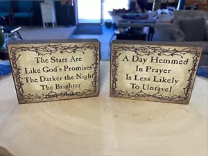 Pair Vintage 70’s Handmade Religious Inspirational Daily Hope Wood Block Art Set - Picture 1 of 8