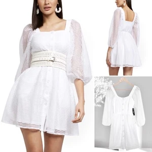New York & Company Open Stitch Button-Front Dress Women XS White 3/4 Sleeves New - Picture 1 of 8
