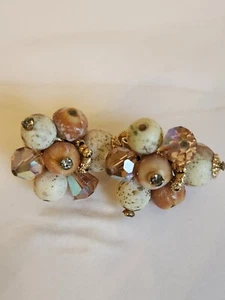 Vendome Earrings Clip On Pink White Glass Beads Rhinestones - Picture 1 of 10
