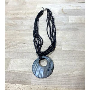 Unbranded Statement Necklace 6 Strand Bead Necklace with Polished Shell EUC - Picture 1 of 6