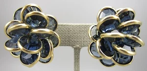 BEAUTIFUL SWAROVSKI SWAN LOGO TEAL CRYSTAL CLIP ON EARRINGS - Picture 1 of 6