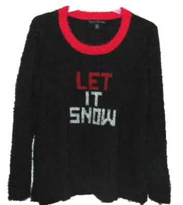 Suéter peludo French Laundry negro rojo blanco Let It Snow talla grande 1X Foto 1 de 4