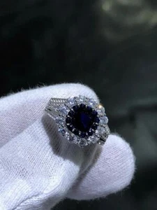 Platino Argento Blu & Bianco Zaffiro Cuscino Doppio Halo Misura Anello 7 - Foto 1 di 12