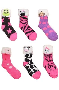 ~~ONE (1) PAIR WARM FROG ZEBRA MONKEY PIG COW KITTY ANIMAL DECOR FAUX FUR SOCKS - Picture 1 of 9