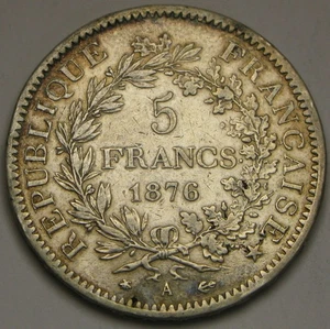 FRANCE (3rd Republic) 5 Francs 1876 A - Silver 0.9 - Hercules Group - VF+ - 76 * - Picture 1 of 2