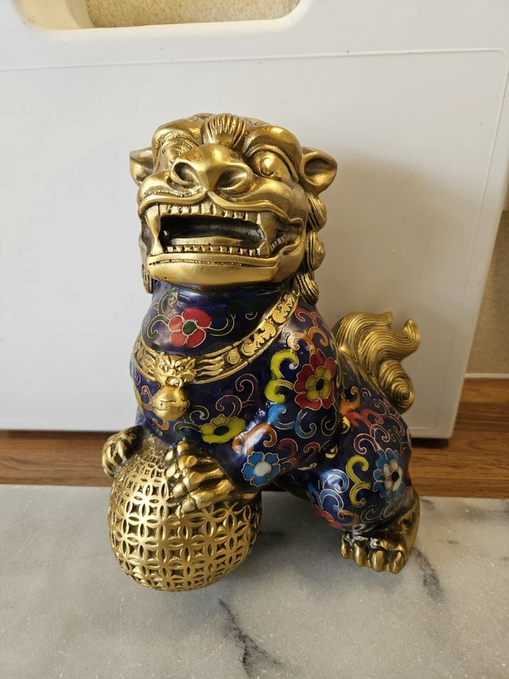 Chinese Cloisonne Bronze Foo Dog Signed  H22cm X W19cm Wt 2.8kg - Image 1 of 4