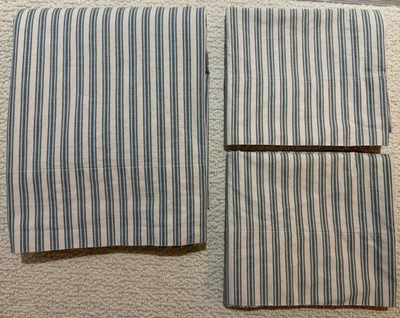 Ralph Lauren Claudine Blue Striped Full Flat Sheet & 2 Pillowcase Set USA - 3 Pc - Image 1 of 4