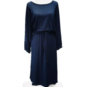 By Anthropologie Jersey Strick Jewel Neck Popover Midi Gürtel Kleid Blau Damen M  - Bild 1 von 9