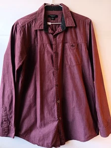 Structure Mens Long Sleeve Button Up Shirt Size M Burgundy Plaid Modern Fit  C1 - Picture 1 of 5