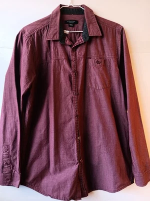 Structure Mens Long Sleeve Button Up Shirt Size M Burgundy Plaid Modern Fit  C1 - Image 1 of 4