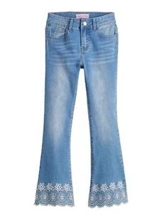 Girls Gogo Star Crochet Textured Denim Flare Pants Jeans Size 14 NWT - Picture 1 of 11