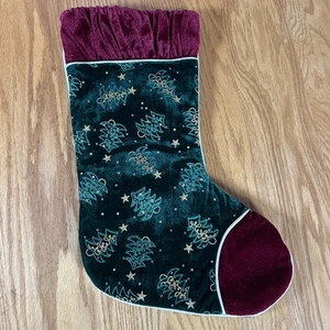 Vintage Weihnachtsstrumpf grün rot Weihnachtsbäume 17,5" lang - Bild 1 von 21