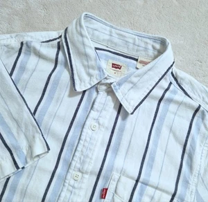 Levis Shirt Mens S White Striped Linen Blend Redtab Standard Fit Short Sleeve - Picture 1 of 9