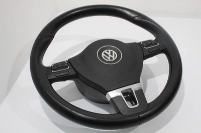 VW Sharan 7N Multifunktions-3-Speichen-Sportlenkrad aus schwarzem Leder - Bild 1 von 4