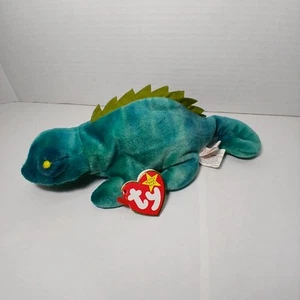 TY Beanie Baby - IGGY la Iguana (tela oscura con púas) (9,5 pulgadas) - Nuevo y etiquetas - Imagen 1 de 5