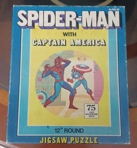 Vtg Spider-Man w/ Captain America 12” Round 75 Piece Jigsaw Puzzle By HG Toys - Picture 1 of 1