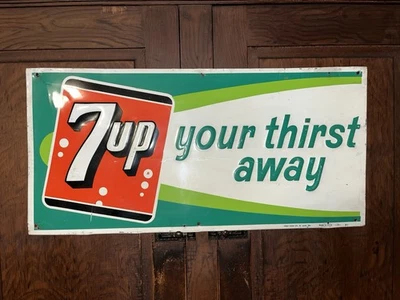 Vintage Original 7 Up Your Thirst Away Embossed Soda Advertising Sign - Image 1 of 4