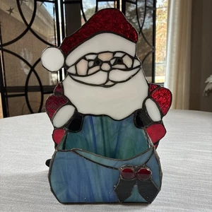Stained glass handmade Vintage Santa plant candle dish sponge  candy holder - Picture 1 of 8