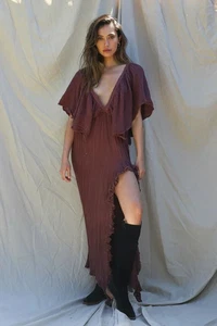 Maxi abito in crepe di cotone tinto a mano - abito boho tinta unita, outfit estivo leggero - Foto 1 di 3